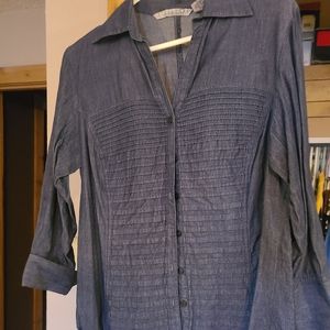 Signature by Larry Levine denim pleated shirt